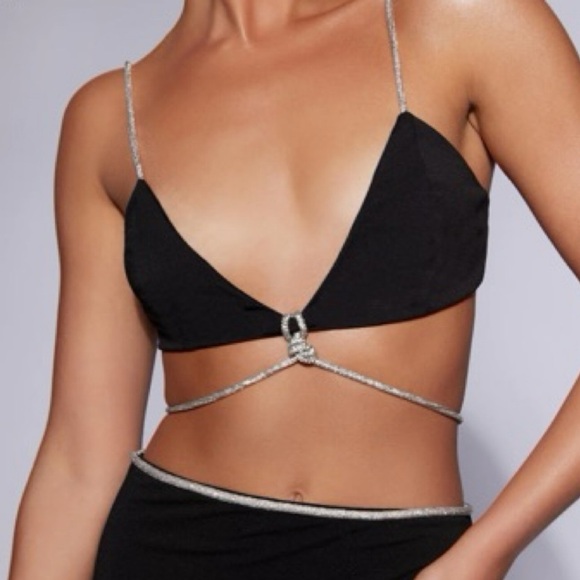 Meshki Sweeney Diamante Bralette Strappy Crop Top - Picture 1 of 5